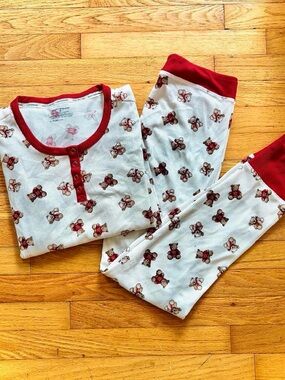 Lucky Brand cozy soft girl aesthetic Teddy bear long john waffle knit pajamas